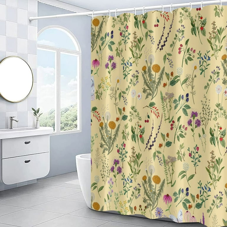 Floral Shower Curtain, Vintage Botanical Plant Green Leaves Flower Spring  Watercolor Herbs Bathroom Curtains for Bathtub Decor Waterproof Fabric  Machine Washable with 12 Plastic Hooks 