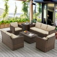 thumbnail image 6 of AECOJOY 7 Pieces Patio Furniture with Two Storage Boxes, Outdoor Rattan Conversation Set with Cover，All-Weather PE Wicker Sectional Sofa for Garden, Backyard, Deck, Brown & Beige, 6 of 8