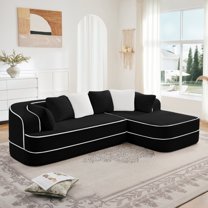 SOULART 105.9" Cloud Couch, Black Teddy Fabric L-Shaped Sectional Sofa for Living Room, No Assembly Fluffy Comfy Chaise Lounge with Contrast Color Design
