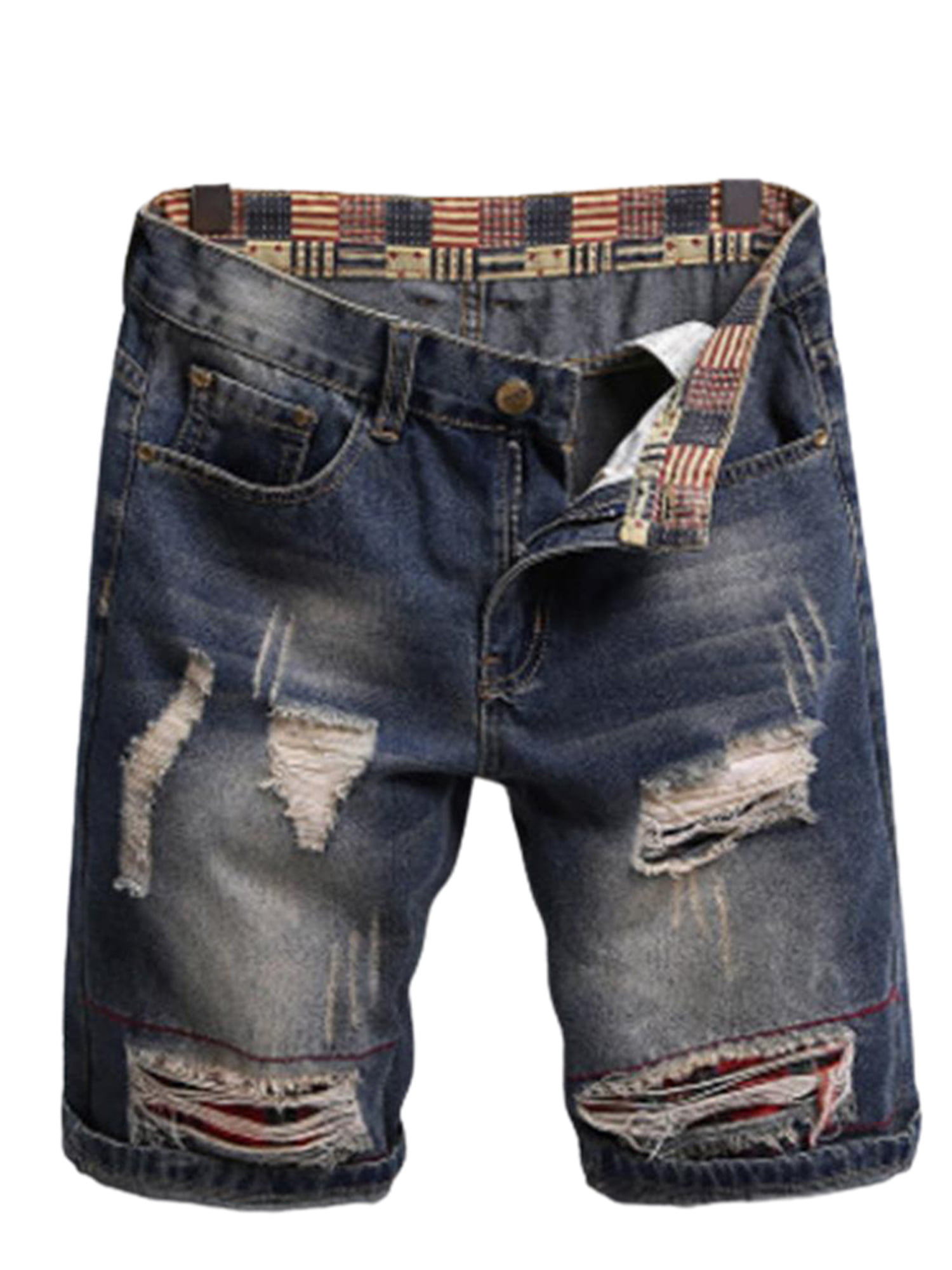 DOINLINE Men's Distressed Jean Shorts Casual Ripped Summer Denim Short Pants with Pockets