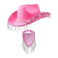thumbnail image 2 of Sombrero de vaquero Sunnimix con pañuelo Estampado de cachemira Y Flecos para mujer rosa, 2 of 7