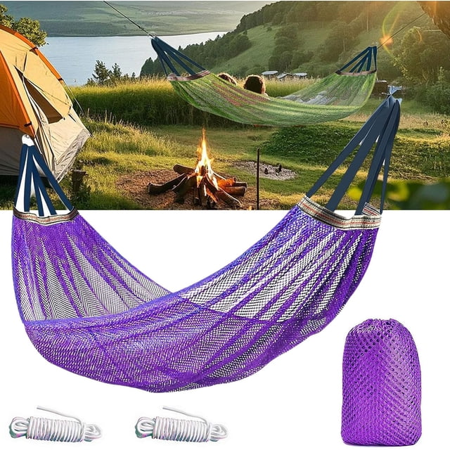 Hamac de Camping, Portable et Léger avec Sangles d'Arbre - Filet en Nylon 102,3 x 51,1 Pouces Supporte 440lbs, pour Extérieur, Randonnée et Voyage