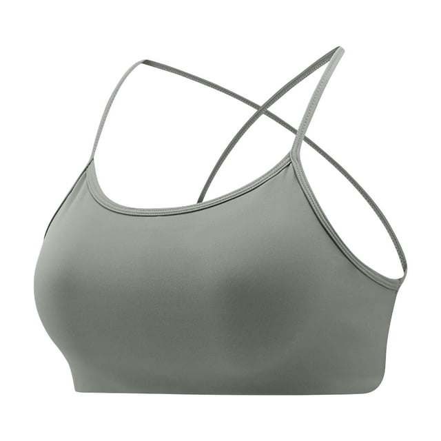 Xfvqtps Sports Bras for Women Cross Back Spaghetti Straps Backless Solid Color Breathable Yoga Bras Green