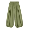 thumbnail image 7 of Wide Leg Pants for Women BWASD Casual Cotton Linen Elastic Waist Baggy Bloomers Pants Large Size Pocket Palazzo Trousers Fashion Beach Vacation 2038 Trendy (Green,M), 7 of 7