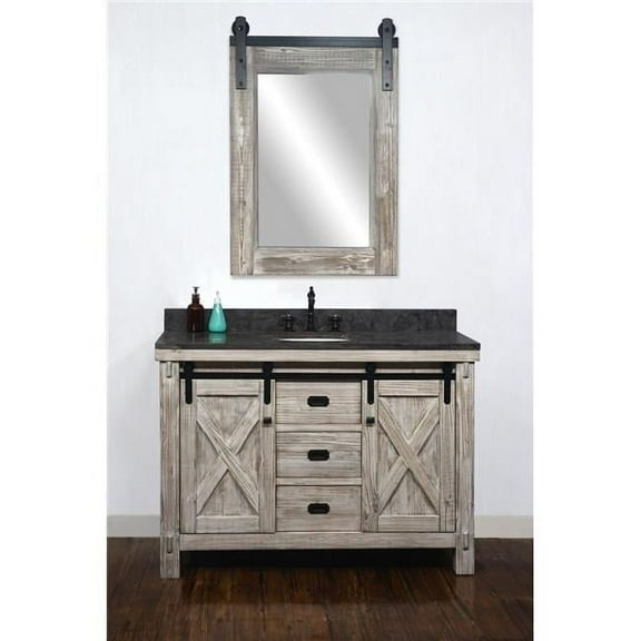 WK8548-W-WK TOP 48 in. Rustic Solid Fir Barn Door Style Single Sink Vanity in White Wash with Limestone Top & Oval Sink - No Faucet - 49 x 34.6 x 22 in.