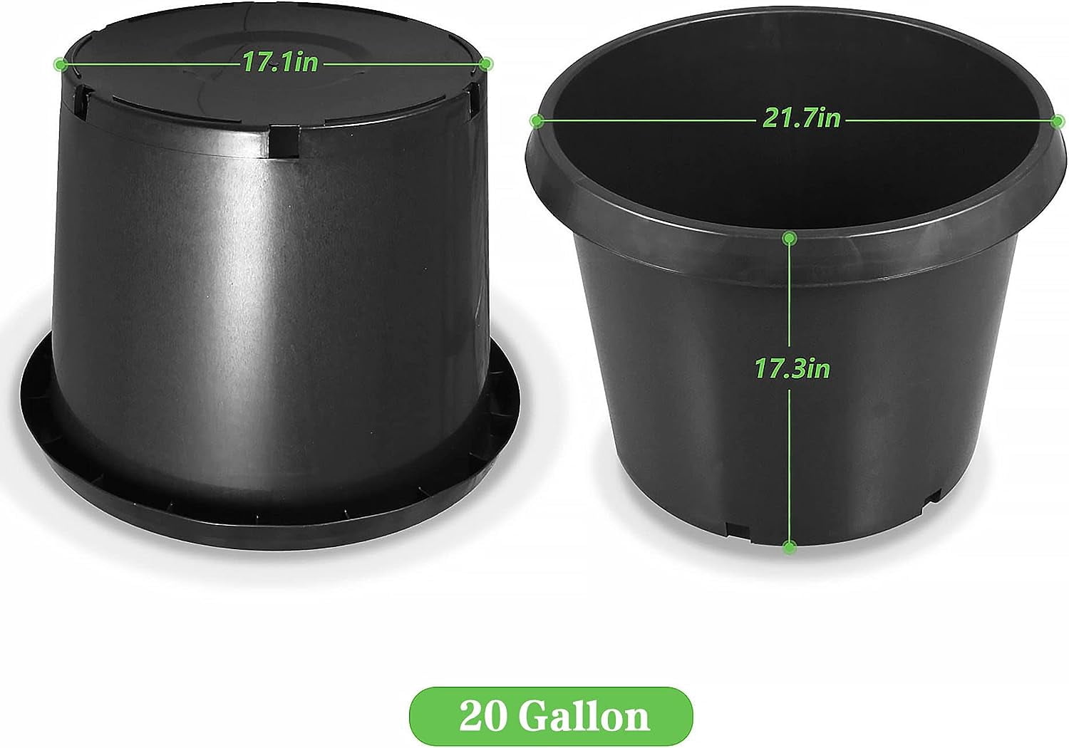 SHZAITOR Planter Nursery Pots 20 Gallon Pots for Plants, Injection Molded Plastic Nursery Pots, Plant Container 20 Gal 5-Pack