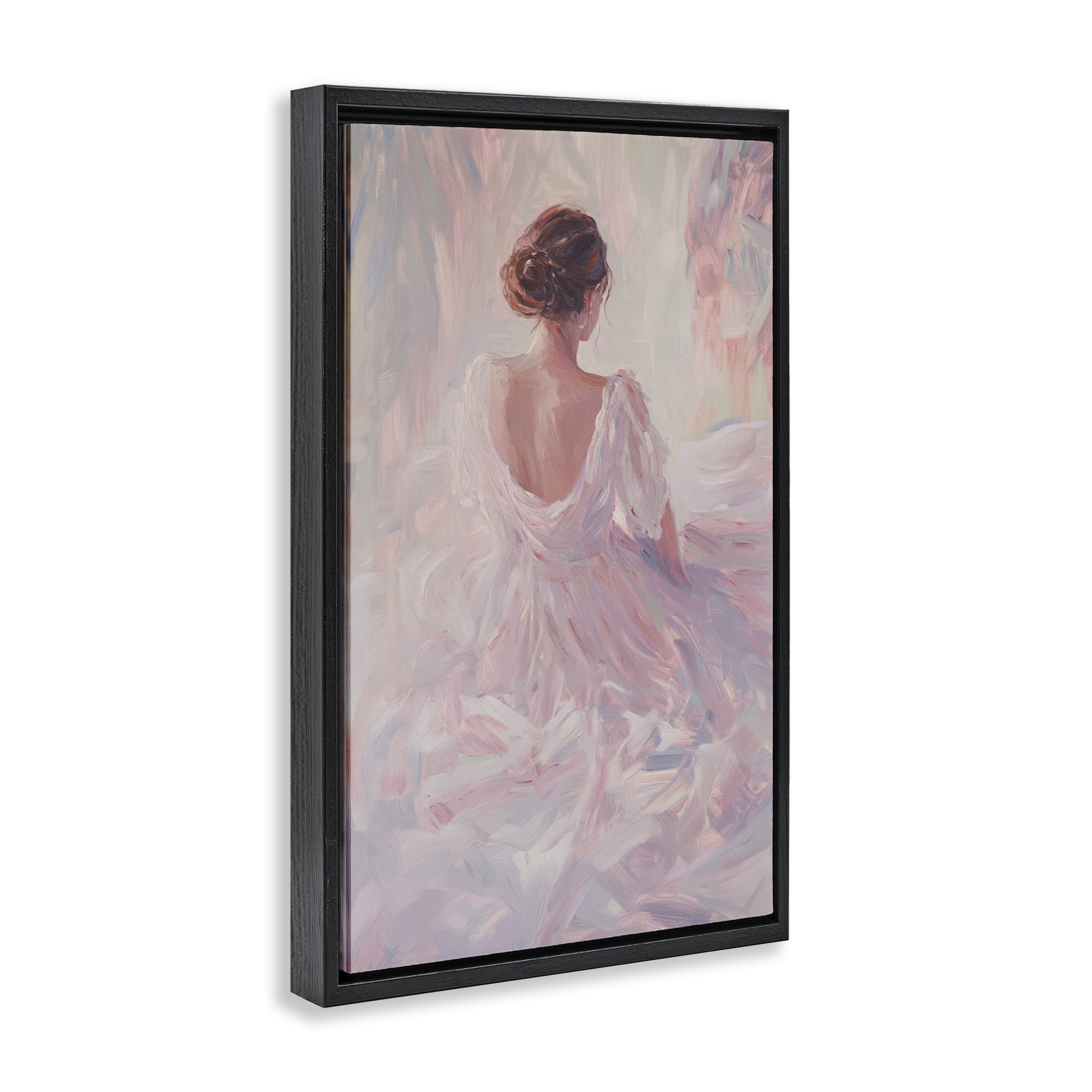 Stupell Industries Graceful Woman in Blush Gown Black Framed Floater Canvas Wall Art, design by Petal Prints Design