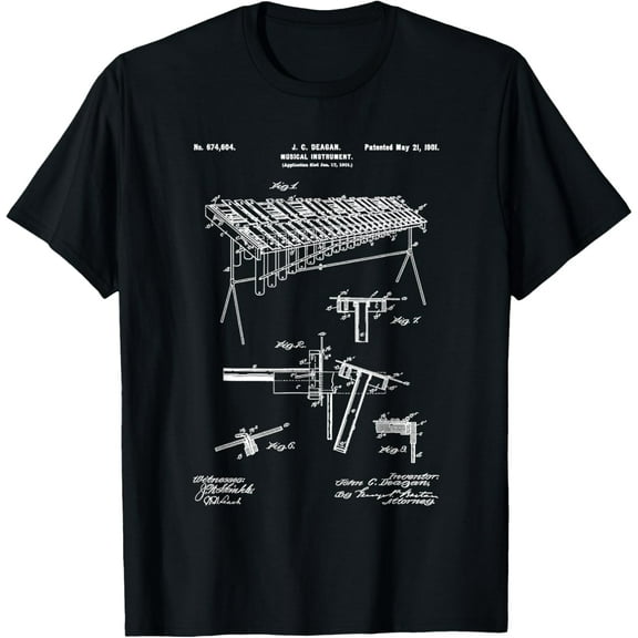 Marimba Blueprint Vintage Patent Instrument Marimba Player T-Shirt