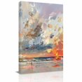 thumbnail image 2 of Canvas Wall Art Summer Ocean Canvas Art Print Sunset Oil Painting Blue Red and Orange Pictures Wall Decor for Living Room Bedroom Artwork Decorations Stretched Framed Ready to Hang 8"x12", 2 of 9