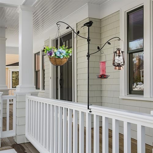 Deck Pole Bird Feeding Station Kit, Porch Multi Hook Bird Feeder Hanging Kit with Two Adjustable Branches, Attracting Wild Birds, Planter Hanger$$Garden & Patio