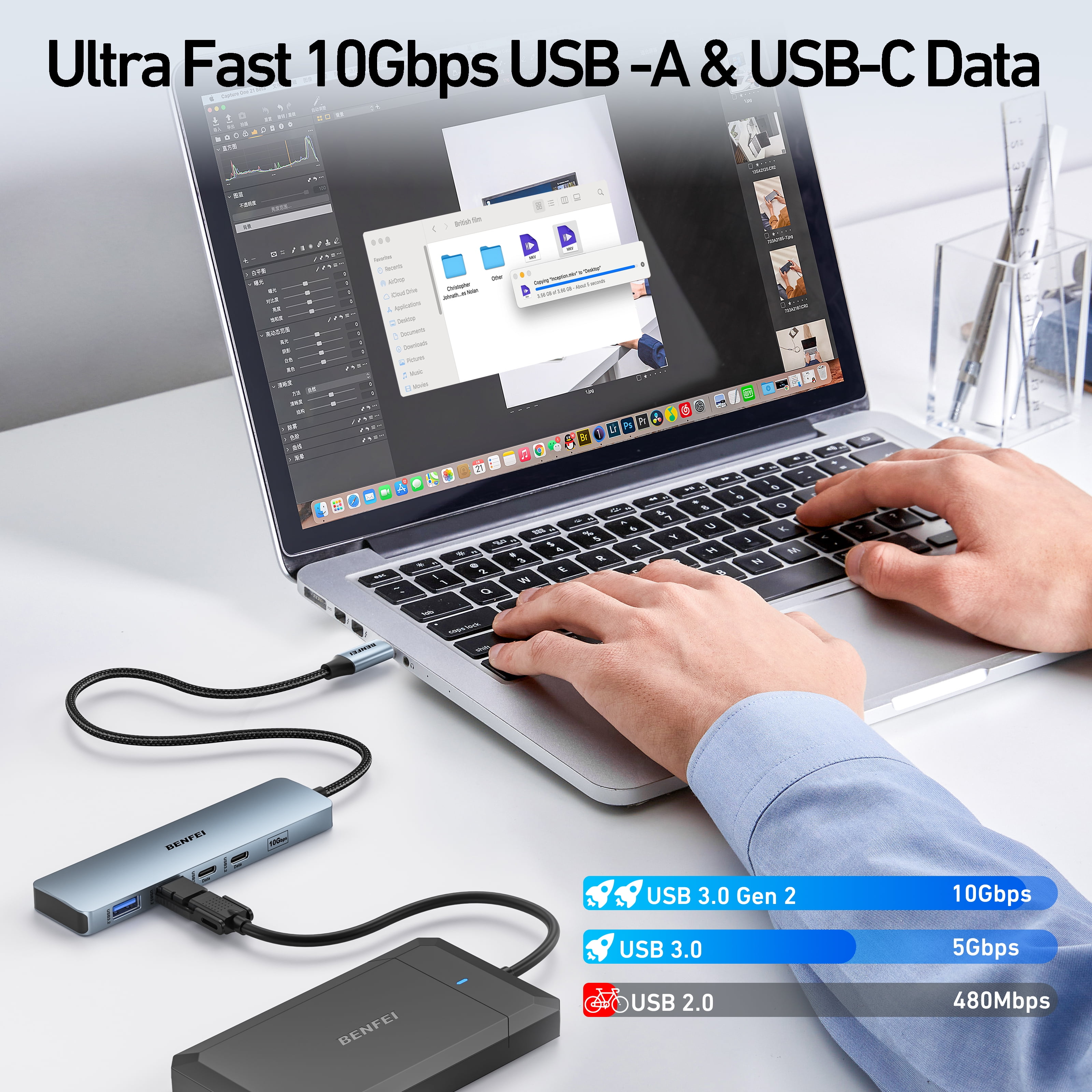 BENFEI USB C HUB 6-in-1 with HDMI(4K@60Hz), 100W Power Delivery, 10Gbps 2*USB-A and 2*USB-C