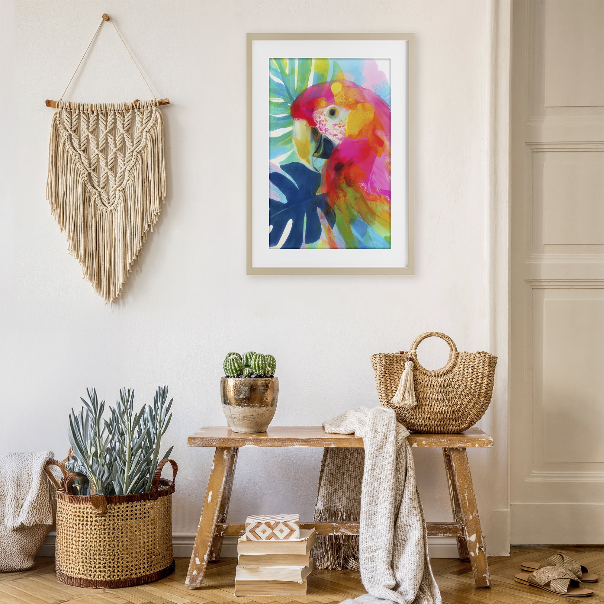 Stupell Industries Scarlet Macaw in Paradise Birch Framed Print Under Glass, design by Chromatic Storm Studio