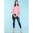 thumbnail image 5 of Made by Johnny Womens V-Neck Square Sleeves Oversized Loose Fit Top L PINK, 5 of 6