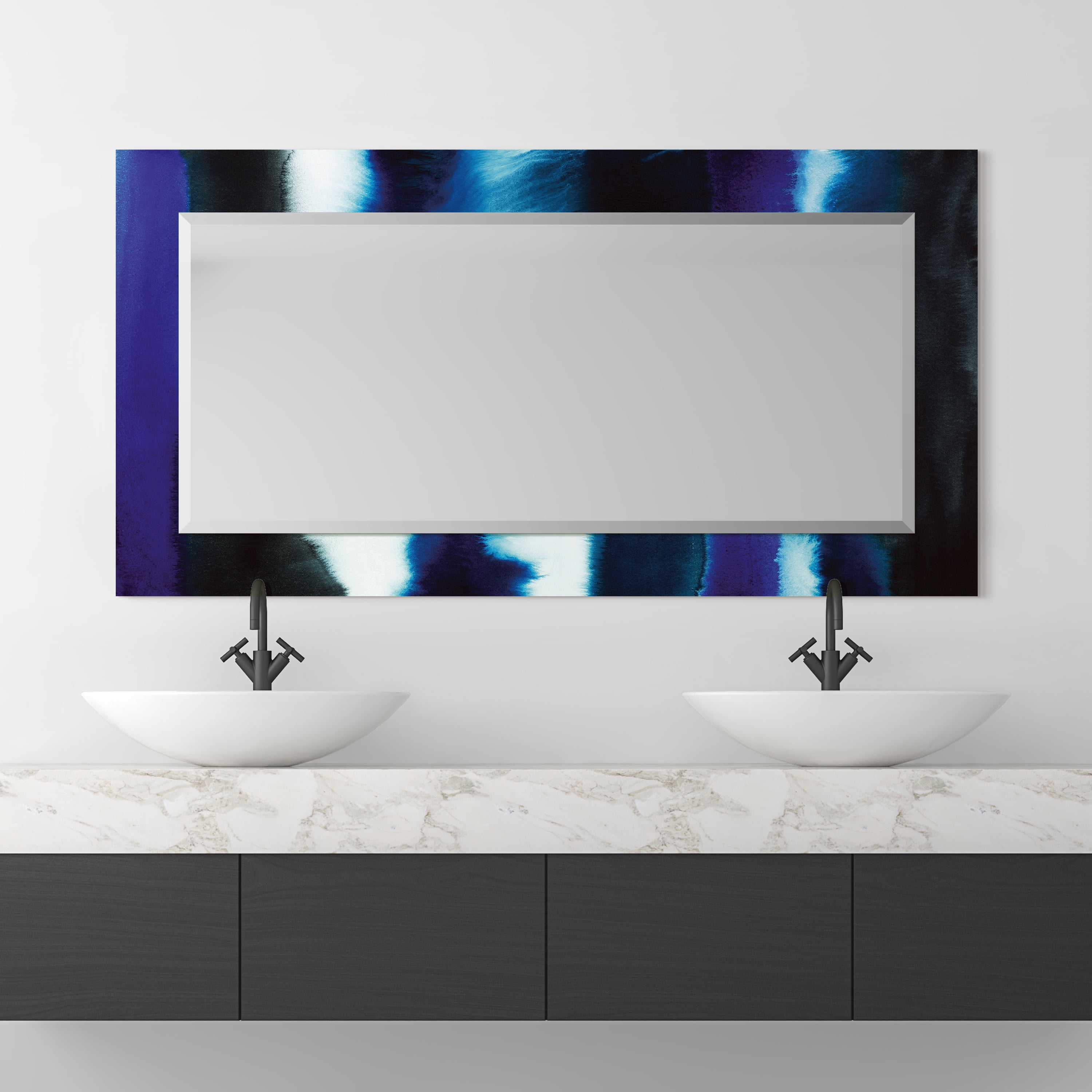 Empire Art Direct Run Off Rectangular Beveled Mirror on Free Floating Printed Tempered Art Glass - Clear - 54" x 28"