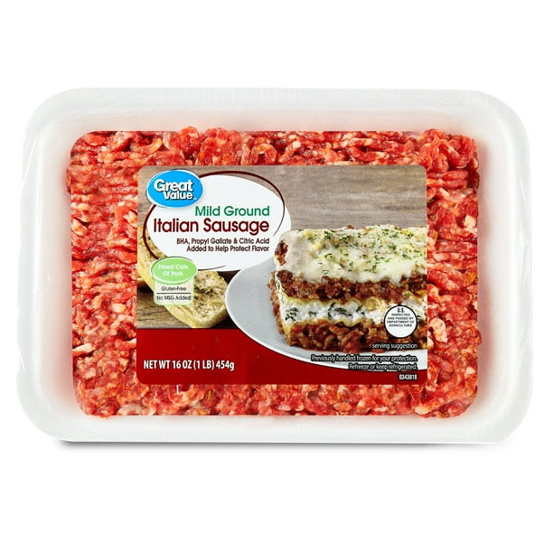 Great Value, Mild Ground Italian Sausage, Pork, 1lb (Fresh)