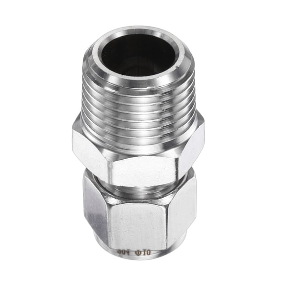 Uxcell Compression Fitting 10mm OD x 1/2" NPT Male Stainless Steel Coupler Adapter