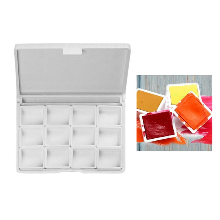 Watercolor Paint and Half Pans Set, Colorful Watercolor Box Metal Paint  Case with Lid Empty Watercolor Pans 12 Grids