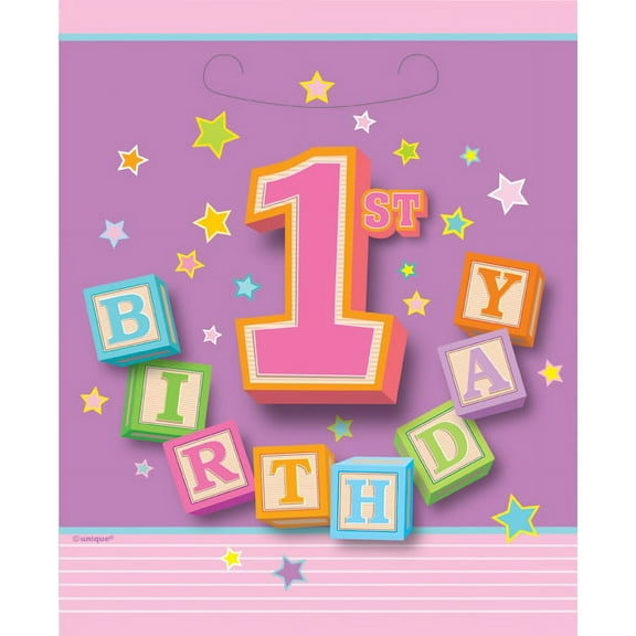 1st Birthday Blocks Girl Treat Bags