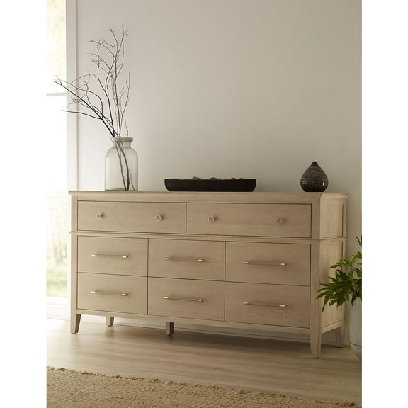 Modus Furniture Camden Eight Drawer Oak Wood Dresser in Chai