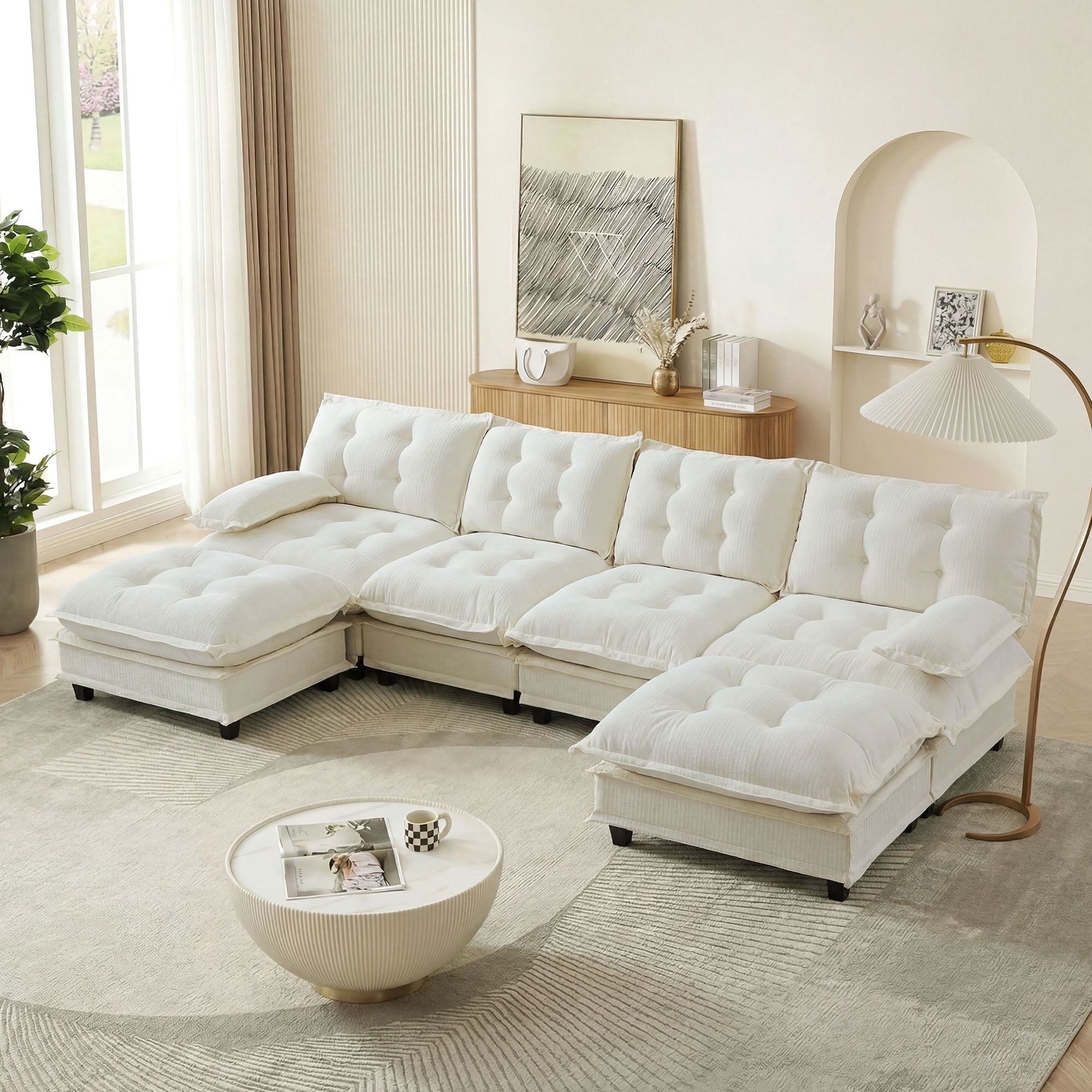 MAYEERTY 138 Inch Modular Sectional Sofa with 2 Ottomans, U-Shaped 4-Seater Chenille Couch for Living Room Bedroom Apartment