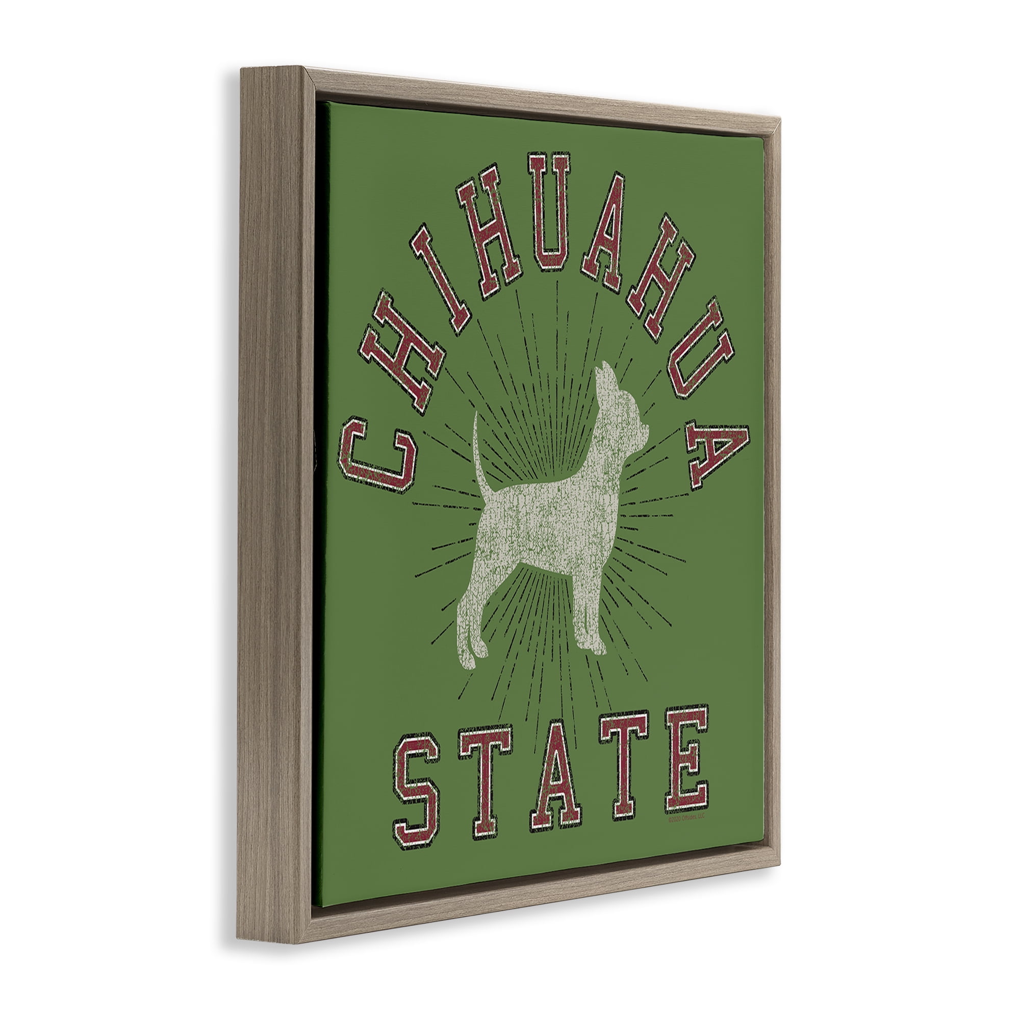 Stupell Industries Vintage Chihuahua State Novelty & Humor Painting Brown Floater Framed Canvas Art Print Wall Art, 18 x 18