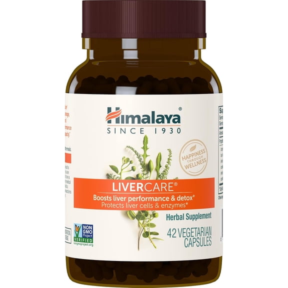 Himalaya LiverCare for Total Liver Support, Cleanse and Detox, Protects Cells & Enzymes, 375 mg, 42 Capsules