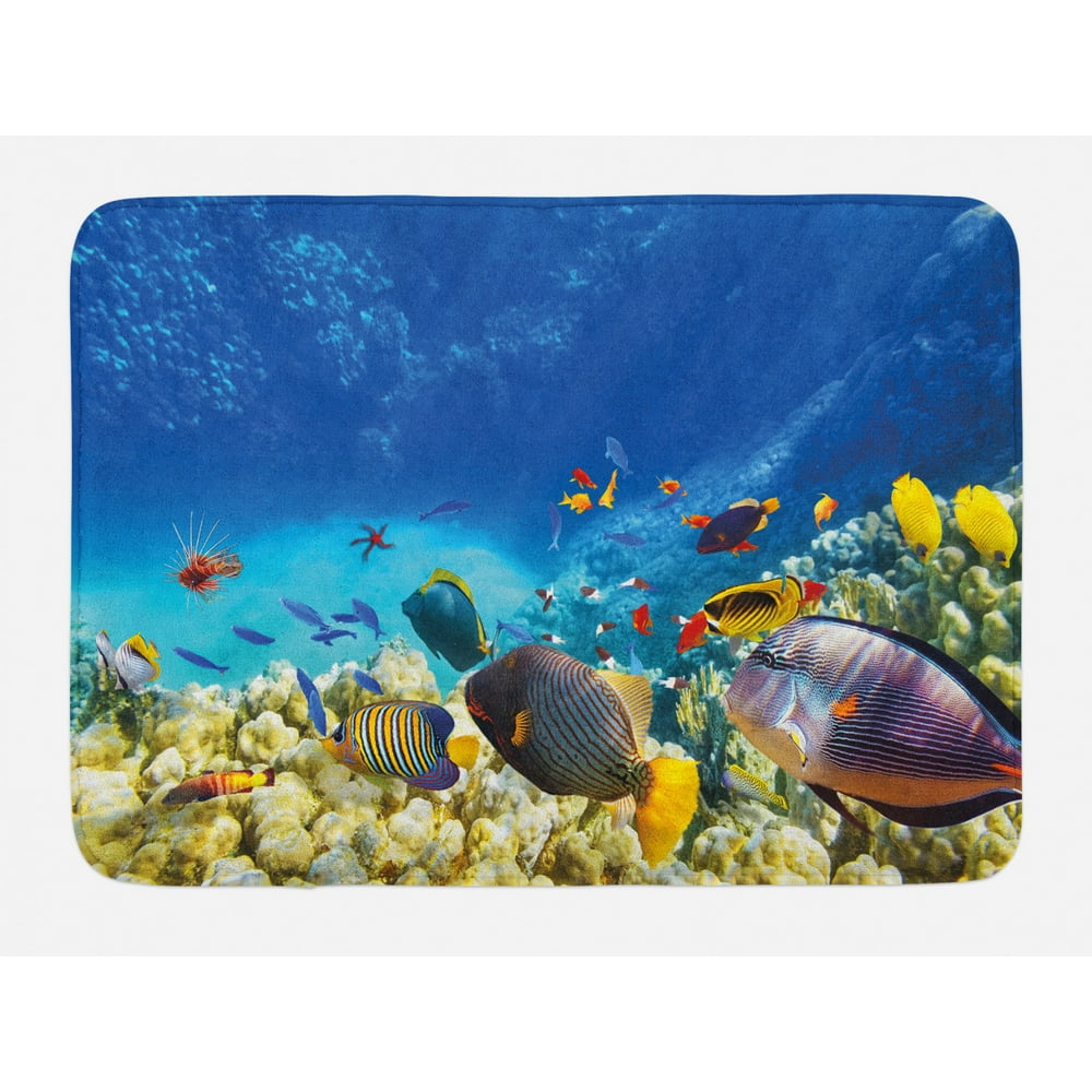 Fish Bath Mat, Fairy Underwater with Fish and Source of Oxygen Coral ...