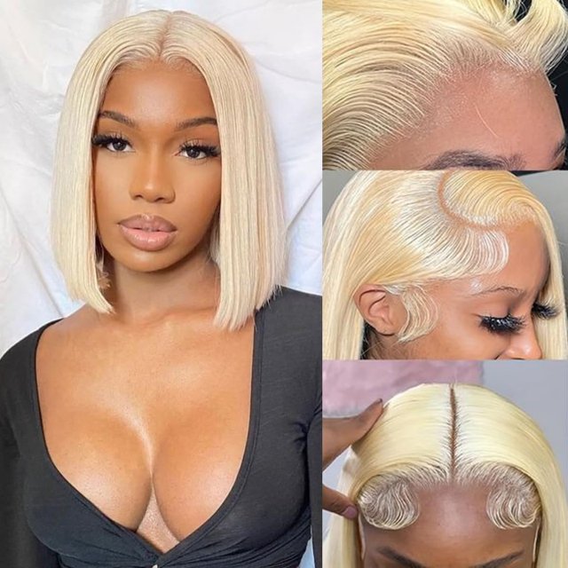 Peluca LAKASTATR Blonde Bob, 30 cm, 613, cabello humano, 200% de densidad