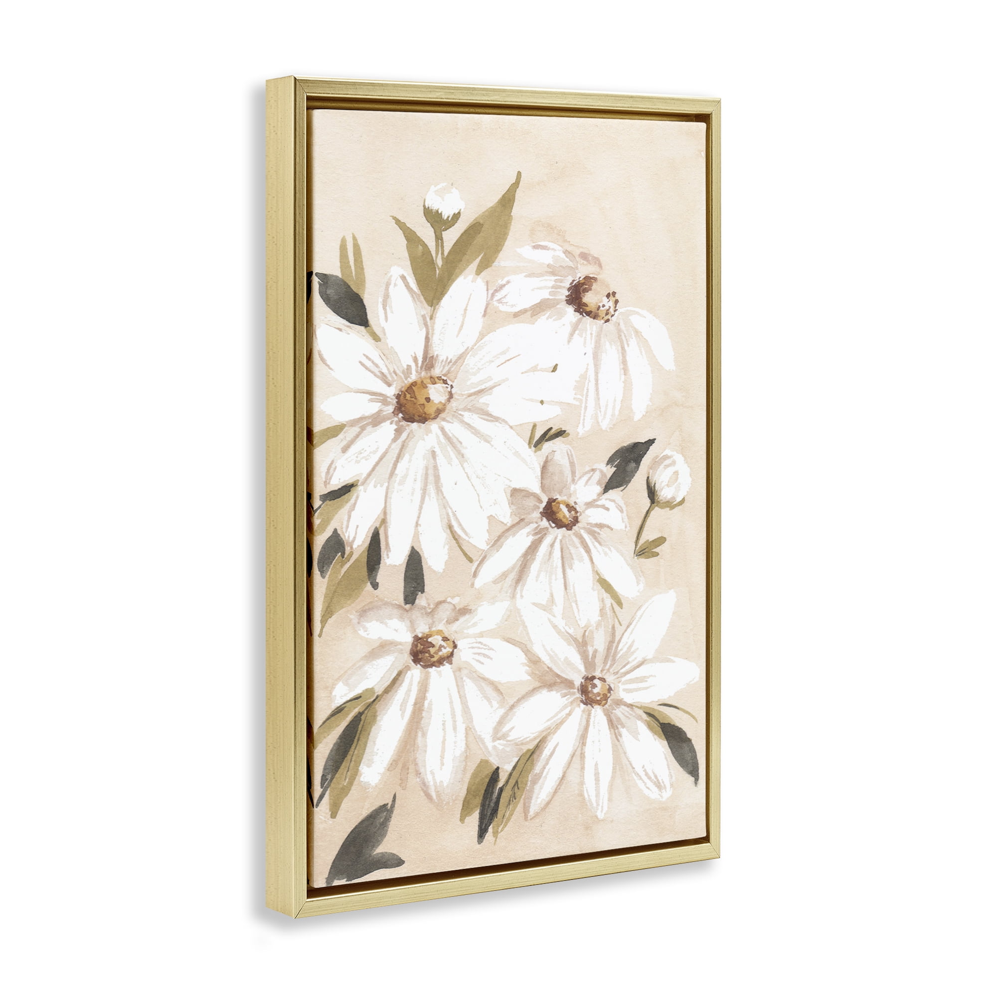 Stupell Industries Soft Muted Daisies Botanical & Floral Painting Gold Floater Framed Art Print Wall Art, 17 x 25