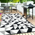 thumbnail image 3 of Outdoor Rugs for Patio 6x9ft, Reversible Plastic Straw Rug, RV Camping Waterproof, Portable Carpet Area Rug for Camping, Deck Garden, Porch and Balcony, Black & White, Geometric, 3 of 7