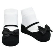 Baby Emporio-Baby girl socks that look like Mary Jane shoes-cotton-satin bows-0-12 Months-FESTIVE BLACK