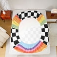 thumbnail image 5 of Homewish Black White Square Buffalo Bed Sheets for Kids, Kawaii Rainbow Line King Sheets, Cute Cartoon Checkered Sheet Set, Luxury Bedroom Decor, 4-Piece, 5 of 7