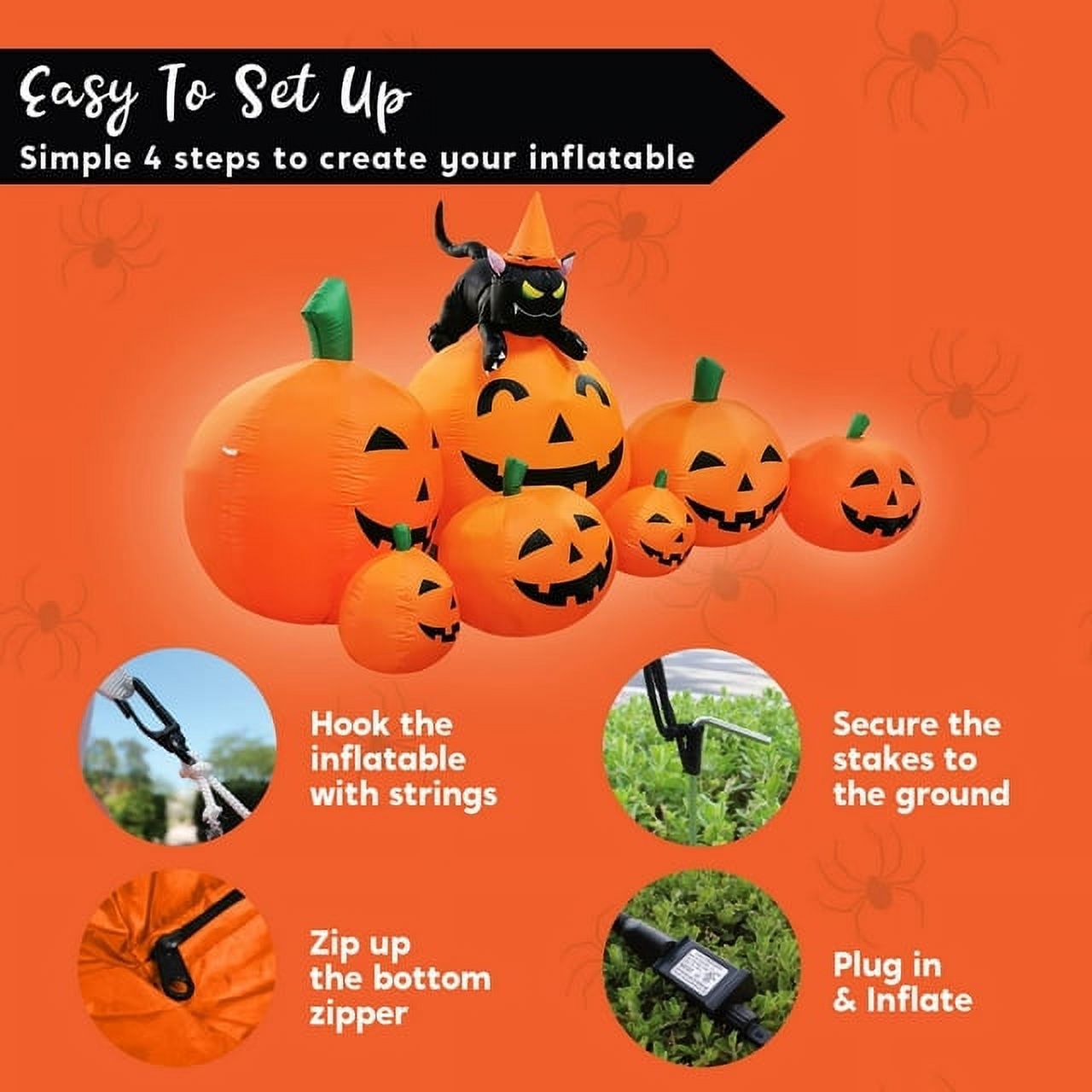 Joyfy 7 Ft Halloween Inflatable Pumpkin with Witch's Cat photo 3