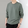 thumbnail image 3 of Lohuatrd Men Fall Spring Top Solid Color Round Neck Long Sleeve Loose Thick Soft Pullover Casual Mid Length Simple Style Elastic Men Sweatshirt, 3 of 8
