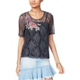 thumbnail image 1 of One Hart Womens Embroidered Basic T-Shirt, Blue, X-Small, 1 of 1