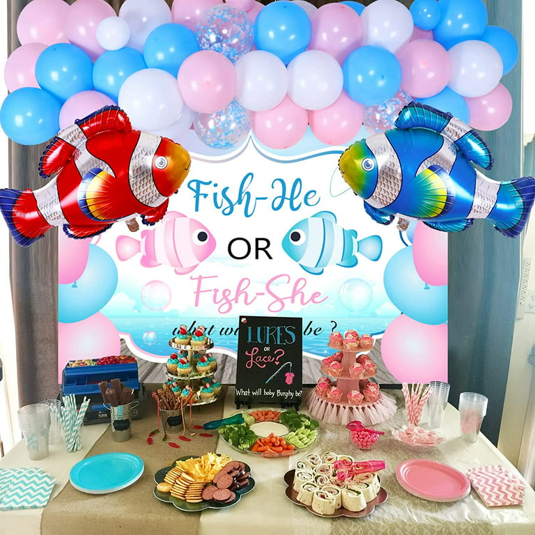 Fish Gender Reveal Decorations, Fish He or Fish She Backdrop Blue Pink  Balloon Garland Arch Kit for Boy or Girl Gone Fishing Gender Reveal Baby  Shower