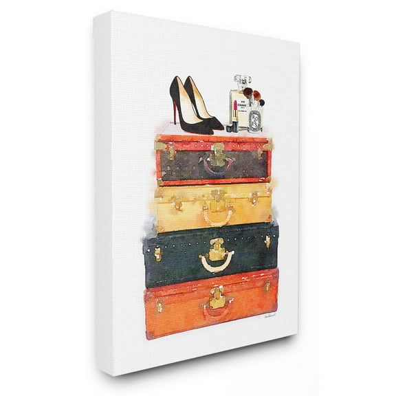 The Stupell Home Decor Collection Luggage Stack Shoes And Makeup Wall Art