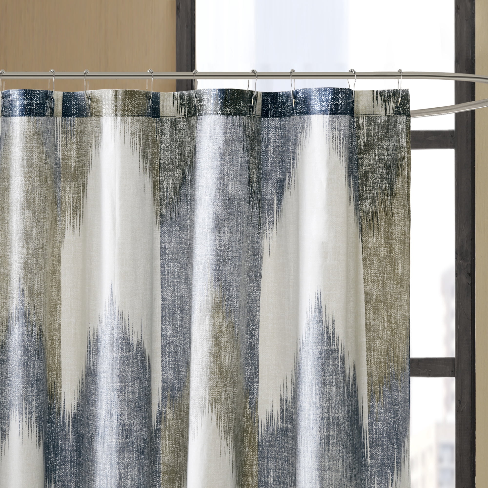 INK+IVY Chevron Shower Curtain, 100% Cotton Bathroom Curtain with 12 Button Holes, Navy, 72" x 72"