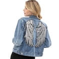 thumbnail image 1 of Vocal Womens Denim Jacket with Sequence Wing Patch (Medium, Denim), 1 of 4