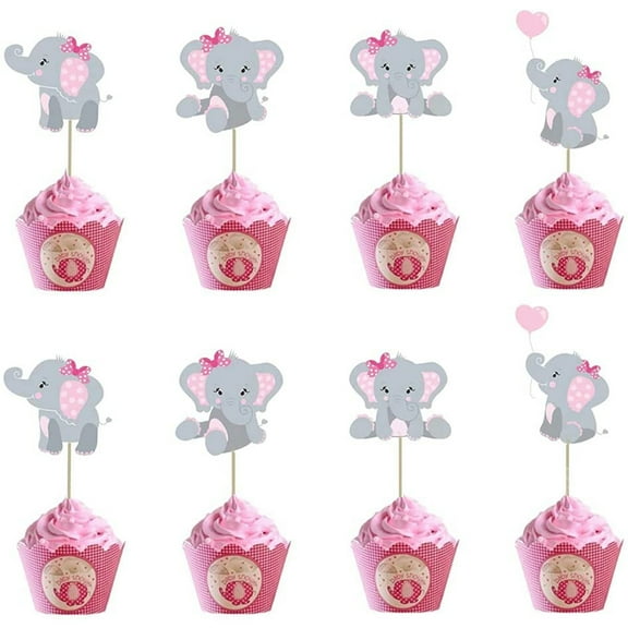 MesaSe 48pcs Pink Elephant Cupcake Toppers It Is A Girl Baby Shower Cupcake Picks Decoration Baby Girl Birthday Party Supplies