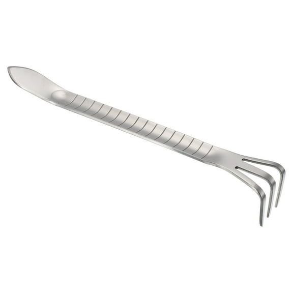 Uxcell Root Rake, Stainless Steel 3 Prong Thickened Nonslip Handle Loosening Soil Cultivator with Spatula, Silver