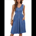 thumbnail image 1 of Vestidos de Verano para Mujer, Sin Mangas, Informales, Holgados, con Botones y Bolsillos Azul S, 1 of 9