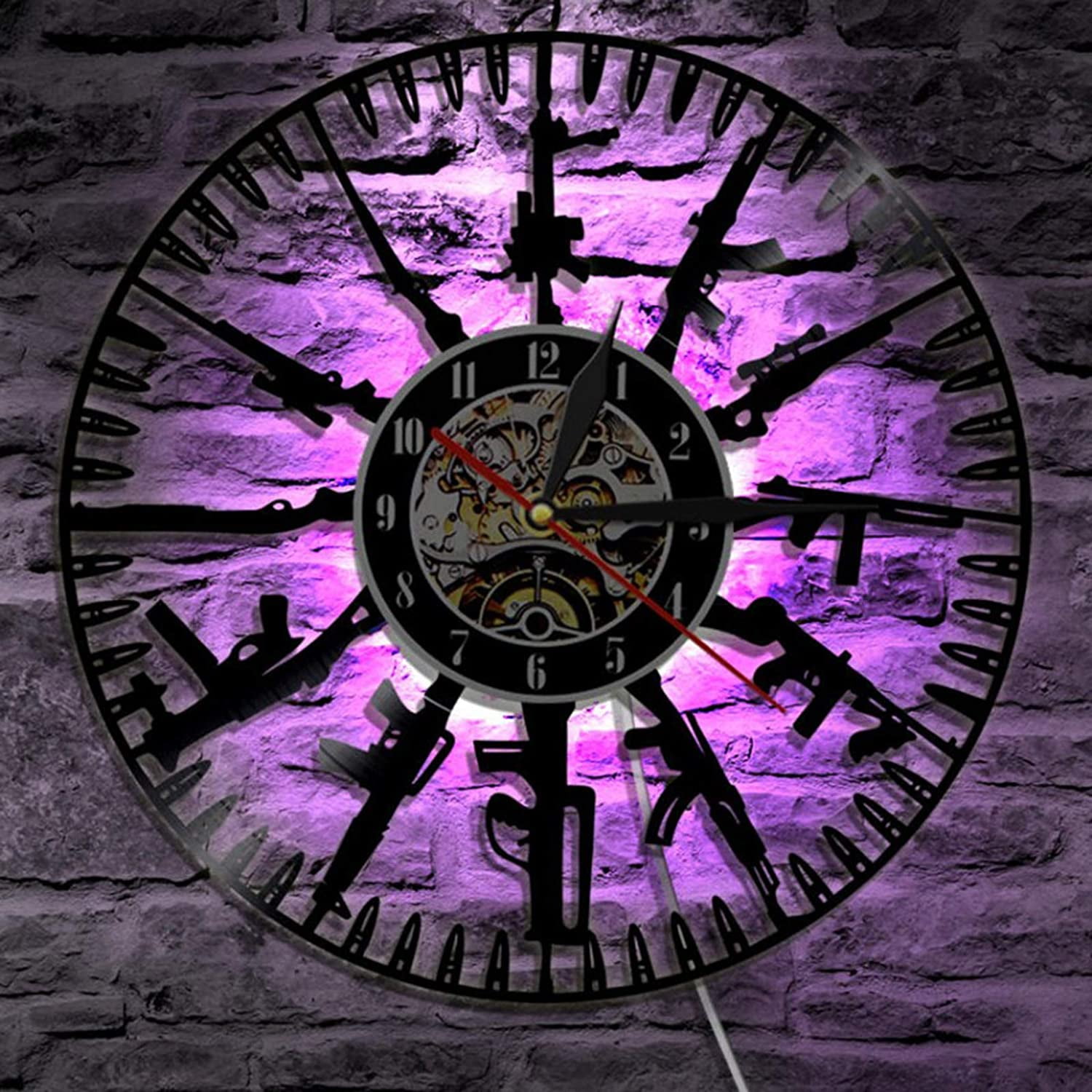 Miumaeov Vinyl Record Wall Clock with LED Light, 12 Inch Luminous Decorative Wall Clock with Remote Control Bullet Time Pattern for Soldier Military Fans Gift Home Decor 110V US Plug