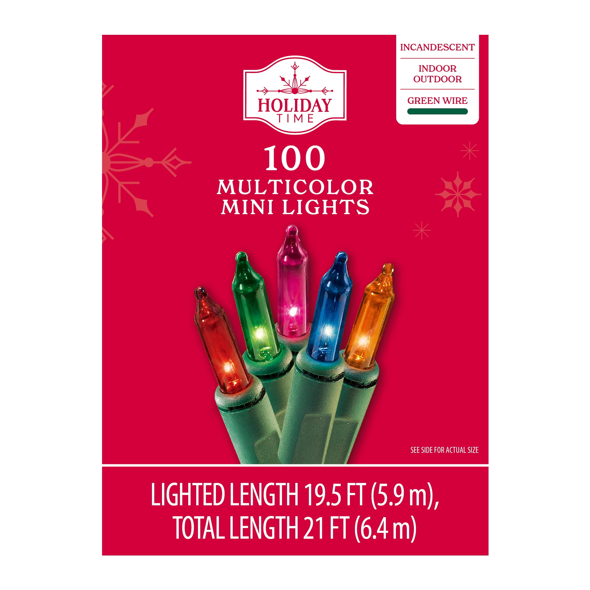 Indoor/Outdoor 100-Count Incandescent Mini Christmas String Lights, Multicolor, 19.5', by Holiday Time
