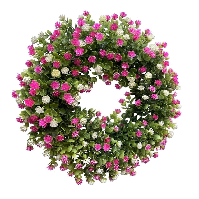 Room Decor Spring Festival Summer Powder White Wreath Simulation White Wreath Door Hanging Home Decoration Spring and Summer Wreath Farmhouse Door Front Decoration Wreath Floral Wreath Decoration Art