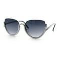 thumbnail image 4 of Womens Upside Down Half Rim Bling Pearl Metal Frame Cat Eye Sunglasses Silver - Smoke, 4 of 8