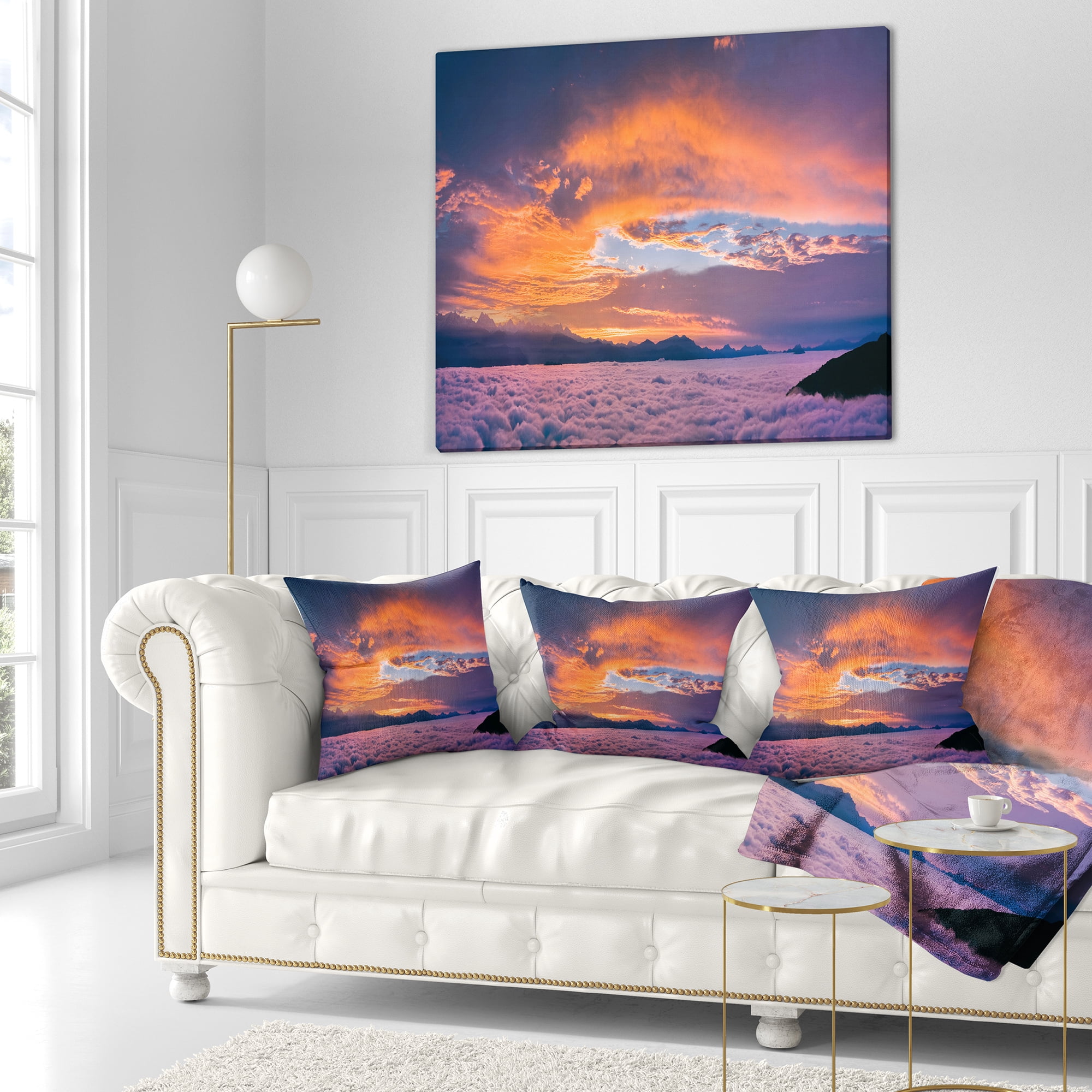 Designart Bright Panoramic Sunset Over Sea - Landscape Printed Throw Pillow - 18x18