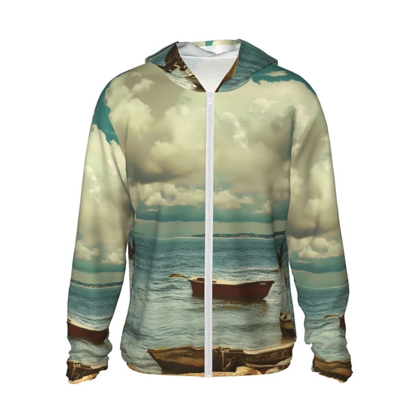 Fotbe Serene Coastal Blue Sky Chaqueta con Protección Solar UPF 50+ para Hombre y Mujer, Camisa con Capucha y Bolsillos-Large