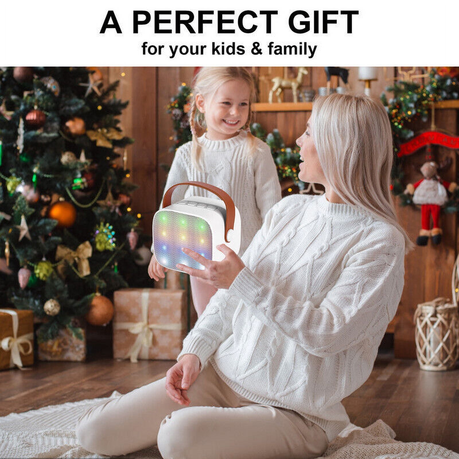 TOPCHANCES Mini Karaoke Machine for Kids, Portable Bluetooth Karaoke Speaker with 2 Wilreless Microphones and Dynamic Lights, Ideal Gifts for Girls Boys Home Party ( White )