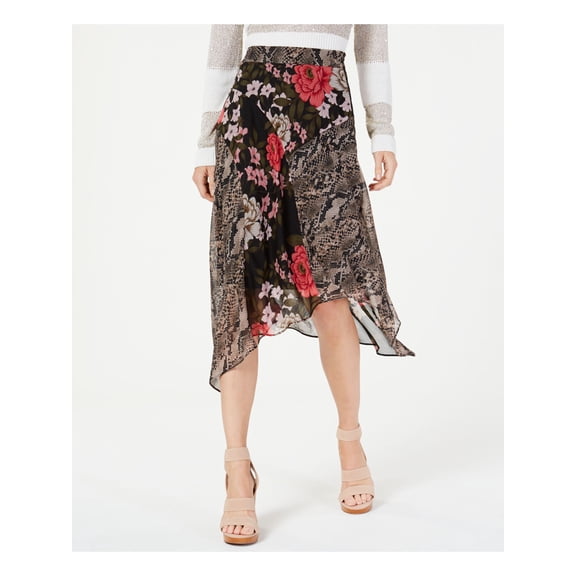 INC Womens Black Floral Below The Knee Trapeze Skirt Size 4